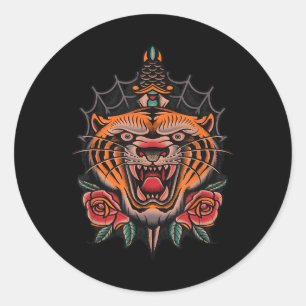 Amerikaanse traditionele tijger Tattoo Ronde Sticker