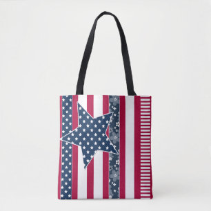 Amerikaanse traditionele vlaggekleurde rode marjoe tote bag