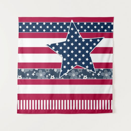 Amerikaanse traditionele vlaggekleurde rode marjoe wandkleed (Voorkant (horizontaal))