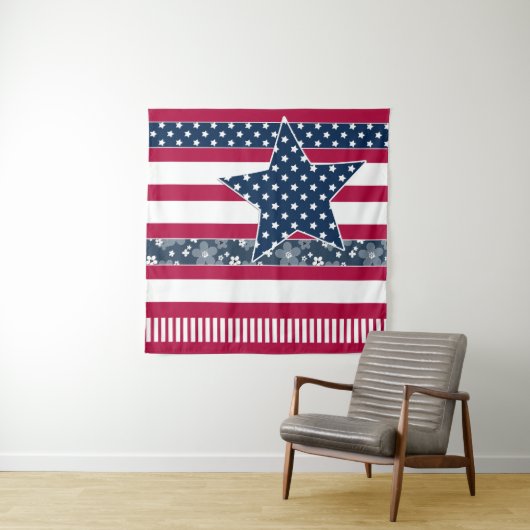 Amerikaanse traditionele vlaggekleurde rode marjoe wandkleed (In Situ (horizontaal))