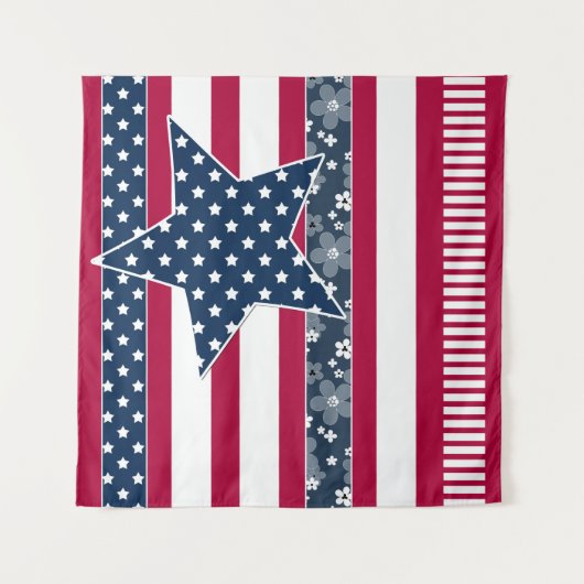 Amerikaanse traditionele vlaggekleurde rode marjoe wandkleed (Voorkant)