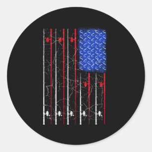 Amerikaanse Us Vlag Vissen Rod Top, Cool Visser T Ronde Sticker