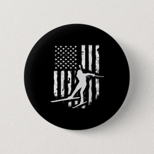 Amerikaanse Usa Vlag Nordic Ski Cool Skier Cadeau  Ronde Button 5,7 Cm