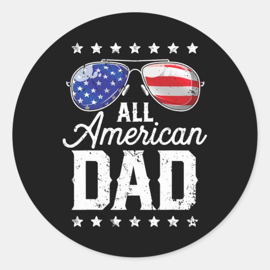Amerikaanse vader 4 juli Vaderdag Sungles Fami Ronde Sticker (Voorkant)