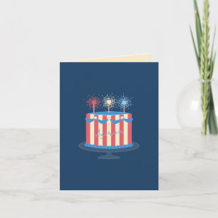 Amerikaanse verjaardagstaart   Retro 4 juli Feestdagen Kaart