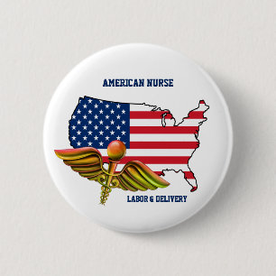 Amerikaanse verpleegster   Labor & Delivery Patrio Ronde Button 5,7 Cm