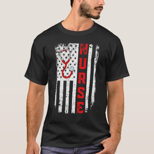 Amerikaanse verpleegster Stethoscoop Doctor Us Fla T-shirt (Voorkant)