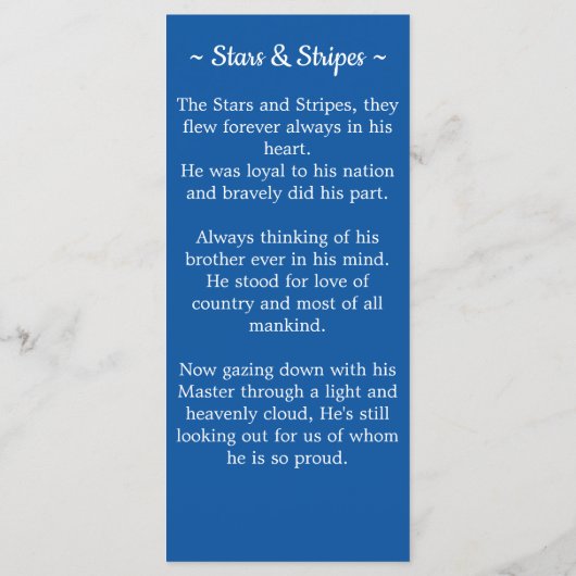 Amerikaanse Veteraan Funeral Bladwijzer Kaart (Achterkant)