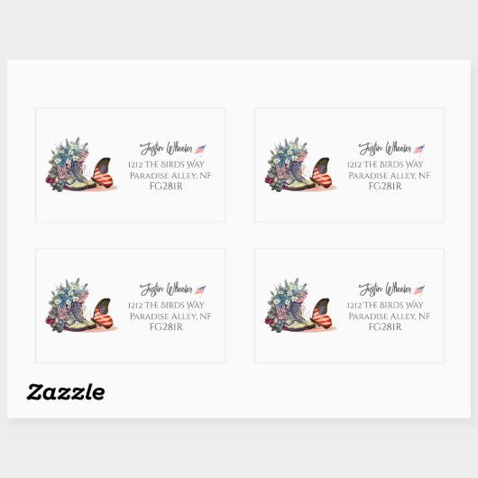 Amerikaanse veteraan laarzen vlag kalligrafie rechthoekige sticker (Vel)