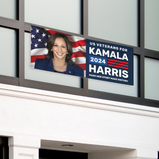 Amerikaanse veteranen voor Kamala Harris 2024 Phot Spandoek (Buitenkant Gebouw)