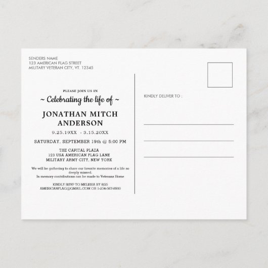 Amerikaanse veteranengevierde veteranengeviering v uitnodiging briefkaart (Achterkant)