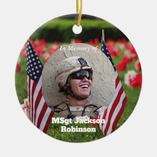 Amerikaanse veteranenvlaggen en papavers keramisch ornament (Voorkant)