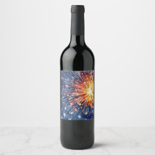 Amerikaanse viering. Sterren en vuurwerk. Wijn Etiket