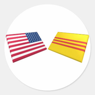 Amerikaanse & Vietnamese vlaggen (Zuid-Vietnam) Ronde Sticker