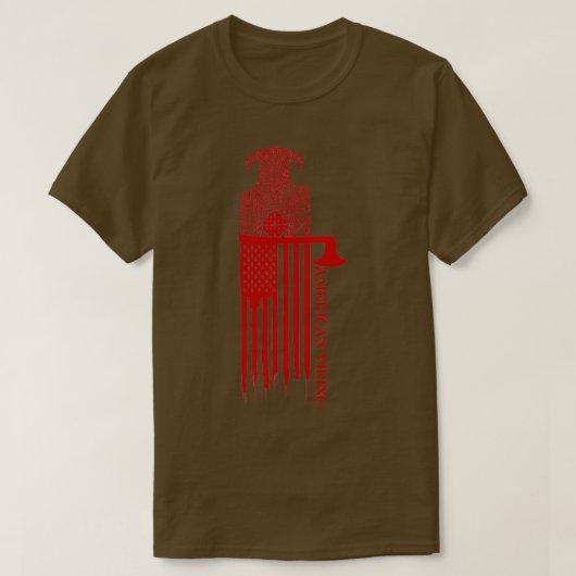 Amerikaanse Viking Ax en Amerikaanse vlag rood T-shirt (Design voorkant)
