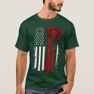 Amerikaanse Viking Ax Flag Til Valhalla Norse Myth T-shirt