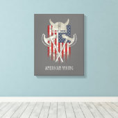 Amerikaanse Viking. Vlag, onderdruk, helm, x Canvas Afdruk (Insitu (Houten vloer))