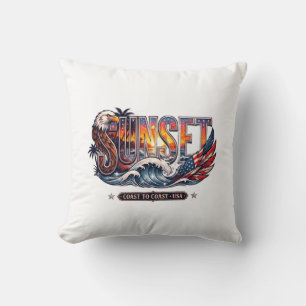 Amerikaanse Vintage Adelaar & Vlag "SUNSET" Golf Kussen