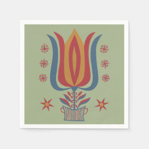 Amerikaanse Vintage Volkskunst Tulp Bloemendecorat Servet