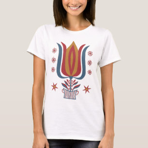 Amerikaanse Vintage Volkskunst Tulp Bloemendecorat T-shirt