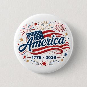 Amerikaanse Vlag 1776 2026 Vuurwerk Sterren Ronde Button 5,7 Cm
