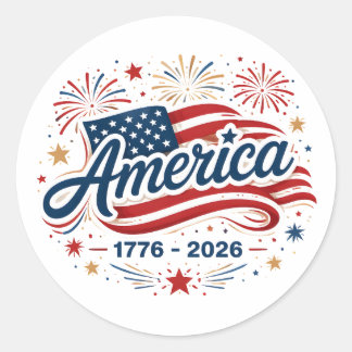 Amerikaanse Vlag 1776 2026 Vuurwerk Sterren Ronde Sticker