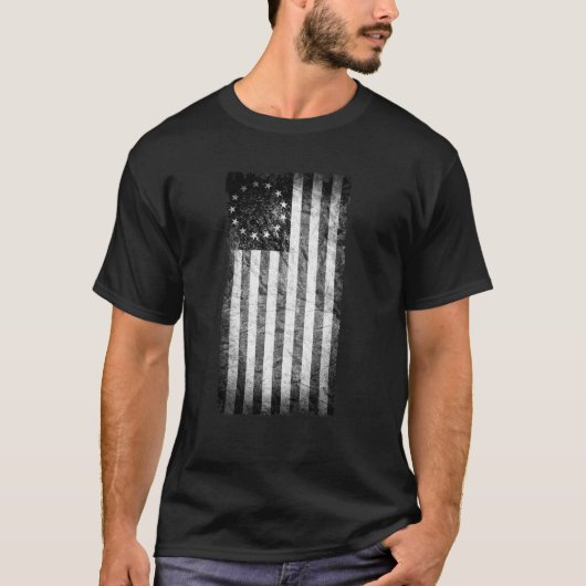 Amerikaanse vlag 1776, zwart-wit t-shirt (Voorkant)
