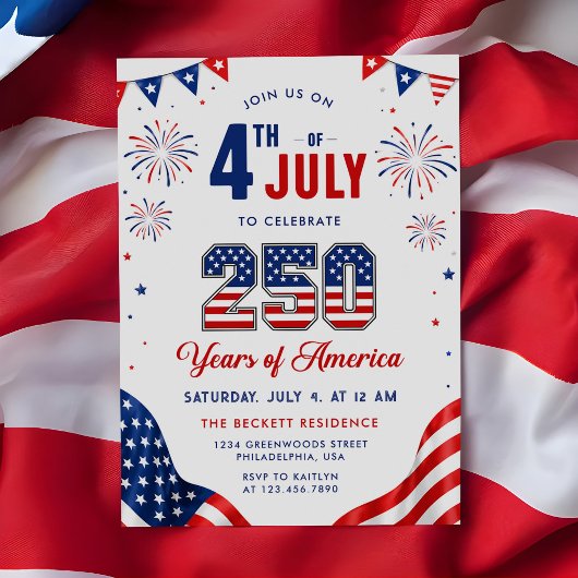 Amerikaanse Vlag 250 Jaar 4 juli Feest Kaart