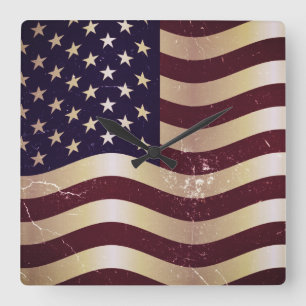  Amerikaanse vlag 2 Vierkante Klok