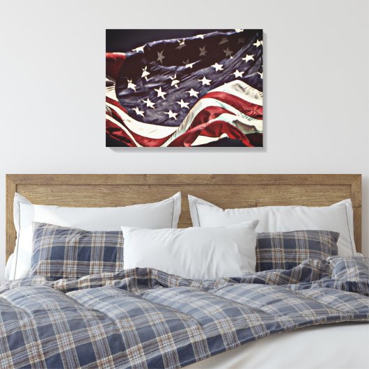 Amerikaanse vlag 3-paneel verpakt canvas afdrukken (Insitu (Slaapkamer))