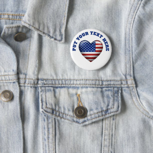 Amerikaanse vlag   3D-hartpictogram   Emblem Brooc Ronde Button 5,7 Cm