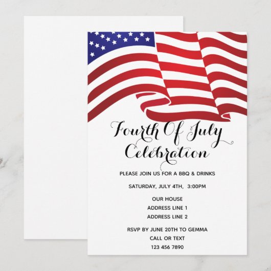 Amerikaanse Vlag 4 juli Feest Kaart (Voorkant / Achterkant)