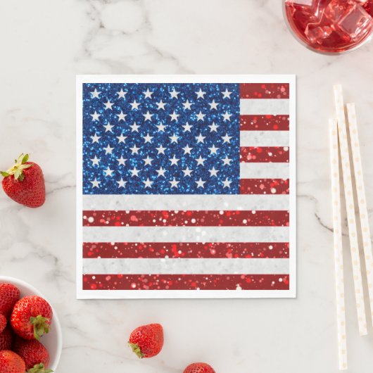 Amerikaanse Vlag 4 juli Glitters Servet (Insitu)