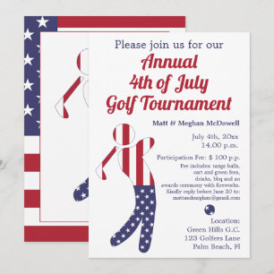 Amerikaanse vlag   4 juli Golf Tournament Invite Kaart