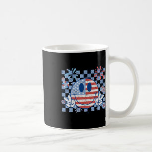 Amerikaanse vlag 4 juli Groovy Smiling Face Chec Koffiemok