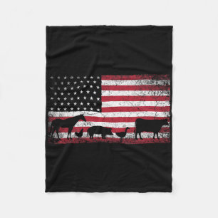 Amerikaanse Vlag 4 juli Kip Paard Koe Varken Fa Fleece Deken