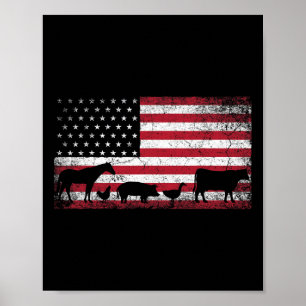 Amerikaanse Vlag 4 juli Kip Paard Koe Varken Fa Poster