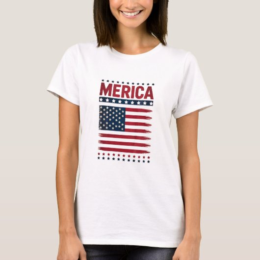 Amerikaanse Vlag 4 juli Merica T-shirt (Voorkant)