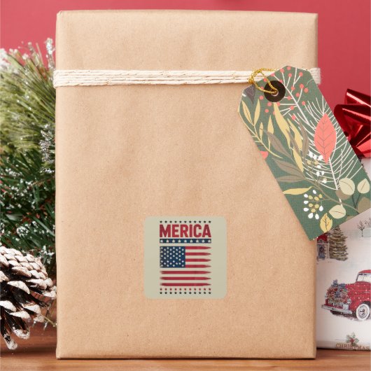 Amerikaanse Vlag 4 juli Merica Vierkante Sticker (Feestdagen)