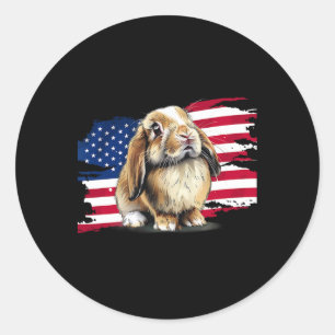 Amerikaanse vlag 4 juli Mini Holland Lop konijn Ronde Sticker