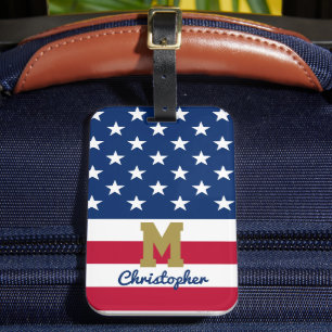 Amerikaanse vlag   4 juli   Naam & Monogram Bagagelabel