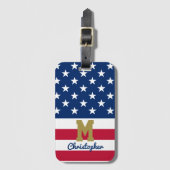Amerikaanse vlag | 4 juli | Naam & Monogram Bagagelabel (Voorkant (verticaal))