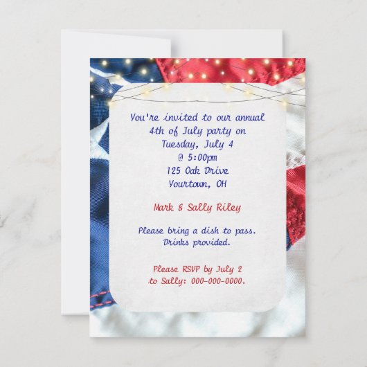 Amerikaanse vlag-4 juli partij kaart (Achterkant)