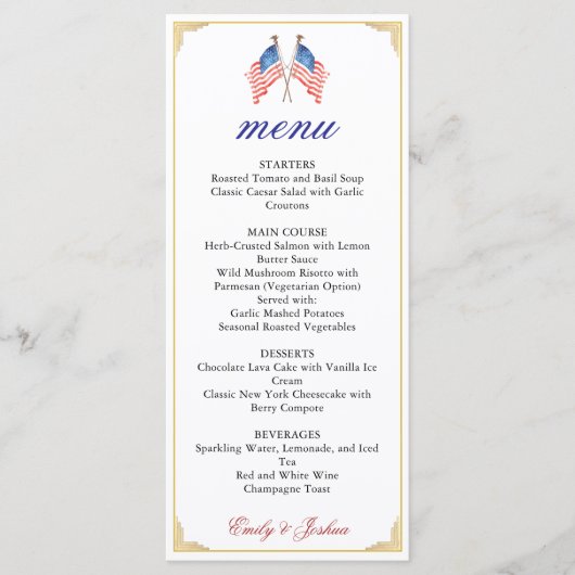 Amerikaanse vlag 4 juli Patriottisch huwelijksmenu Menu (Voorkant)