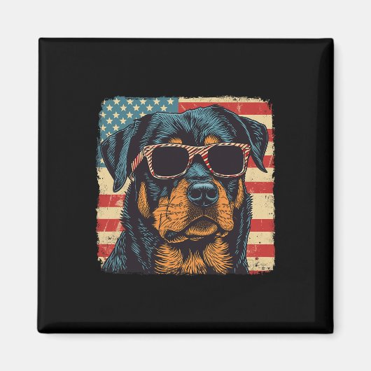 Amerikaanse vlag 4 juli Rottweiler Dog Art Magneet (Voorkant)