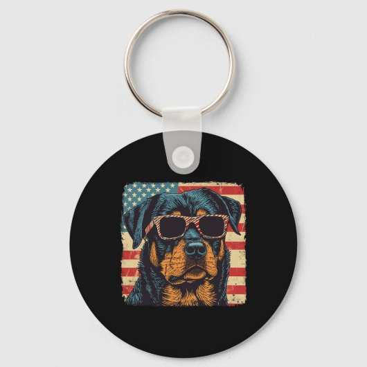 Amerikaanse vlag 4 juli Rottweiler Dog Art Sleutelhanger (Voorkant)