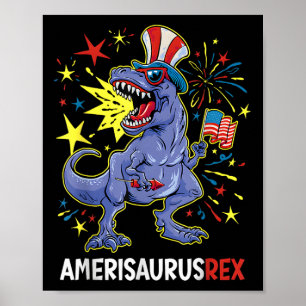 Amerikaanse vlag 4 juli T rex dinosaurus amerisaur Poster