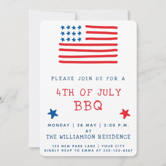 Amerikaanse vlag | 4 juli Uitnodiging BBQ (Voorkant)