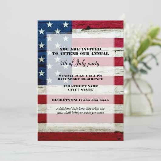Amerikaanse vlag 4de juli partij nodigt uit kaart (Staand voorkant)