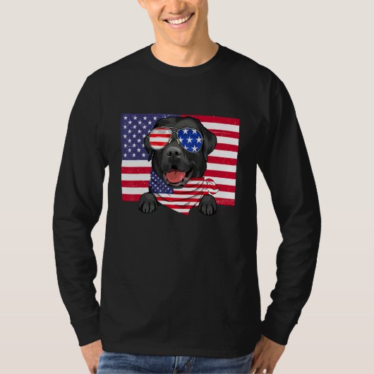 Amerikaanse vlag 4e juli Black Labrador Dad Ma D T-shirt (Voorkant)